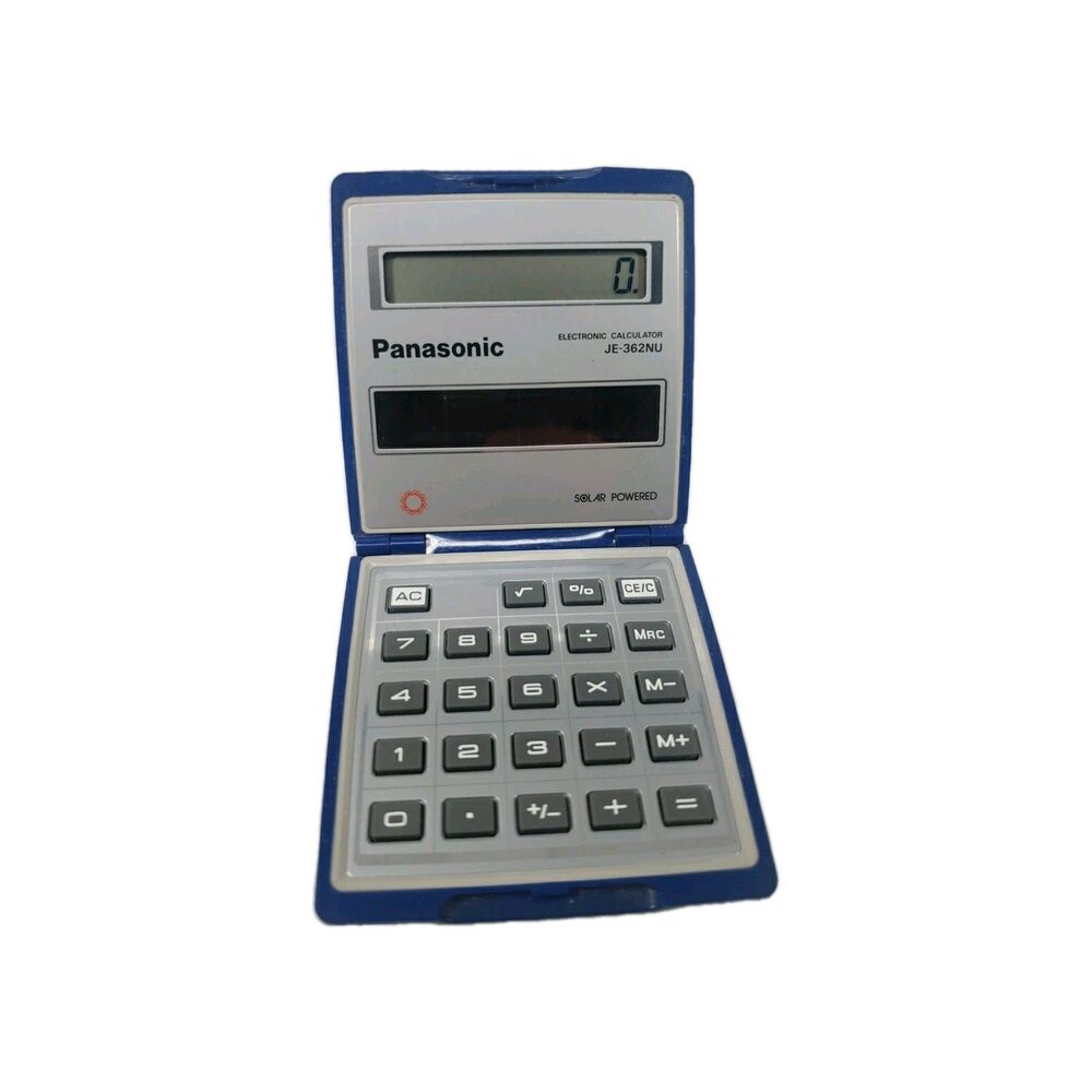 VTG Panasonic Solar Calculator JE-362NU Silver Folding Works Well Made in Japan